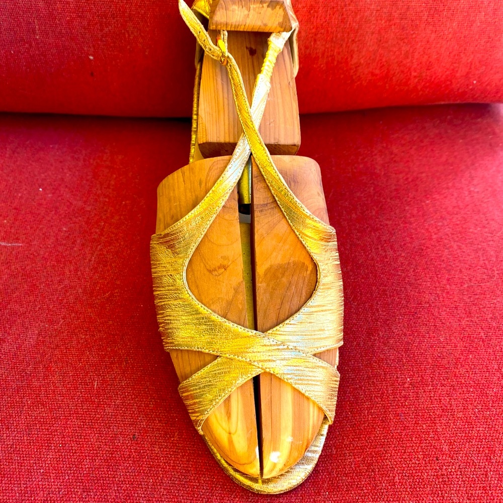 Manolo Blahnik gold lame slingback